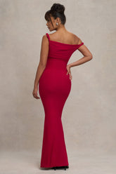 Red Twisted Asymmetric Maternity Maxi Dress